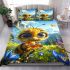 Cute cartoon bee with big eyes holding a heart shaped honey bedding set