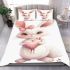 Cute cartoon bunny with a pink bow holding a heart bedding set