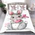 Cute cartoon bunny with a pink bow holding a heart bedding set