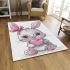 Cute cartoon bunny with a pink bow holding a heart area rugs carpet