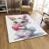 Cute cartoon bunny with a pink bow holding a heart area rugs carpet