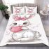 Cute cartoon bunny with a pink bow holding a heart bedding set