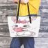 Cute cartoon bunny with a pink bow holding a heart leather tote bag