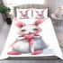 Cute cartoon bunny with a pink bow holding a heart bedding set