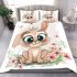 Cute cartoon bunny with big eyes and flowers bedding set