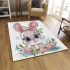 Cute cartoon bunny with big eyes and flowers area rugs carpet