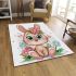 Cute cartoon bunny with big eyes and flowers area rugs carpet