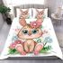 Cute cartoon bunny with big eyes and flowers bedding set