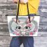 Cute cartoon bunny with big eyes and flowers leather tote bag