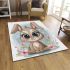 Cute cartoon bunny with big eyes and flowers area rugs carpet