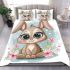 Cute cartoon bunny with big eyes and flowers bedding set