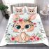 Cute cartoon bunny with big eyes and flowers bedding set