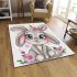 Cute cartoon bunny with big eyes and flowers area rugs carpet