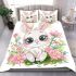 Cute cartoon bunny with big eyes sitting on the flowers bedding set