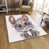 Cute cartoon bunny with pink heart shaped glasses area rugs carpet
