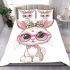 Cute cartoon bunny with pink heart shaped glasses bedding set