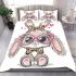 Cute cartoon bunny with pink heart shaped glasses bedding set