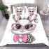 Cute cartoon bunny with pink heart shaped glasses bedding set