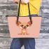 Cute cartoon chihuahua smiling leather tote bag