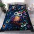 Cute cartoon colorful owl with big blue eyes bedding set