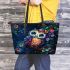 Cute cartoon colorful owl with big blue eyes leather tote bag