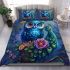 Cute cartoon colorful owl with big blue eyes bedding set