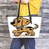 Cute cartoon dog clip art with a simple drawing leather tote bag