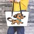 Cute cartoon dog clip art with a simple drawing leather tote bag