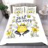 Cute cartoon drawing of a happy bee doing bedding set