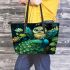 Cute cartoon fairy owl with big blue eyes leather tote bag