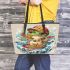 Cute cartoon frog eating ramen leaather tote bag