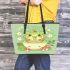 Cute cartoon frog eating ramen leaather tote bag