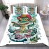 Cute cartoon frog eating ramen shown in a full body shot bedding set