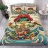 Cute cartoon frog eating ramen shown in a full body shot bedding set