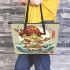 Cute cartoon frog eating ramen shown in a full body shot leaather tote bag