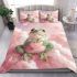 Cute cartoon frog holding a pink heart bedding set