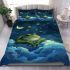 Cute cartoon frog lies on the clouds in space bedding set