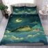 Cute cartoon frog lies on the clouds in space bedding set