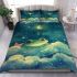 Cute cartoon frog lies on the clouds in space bedding set