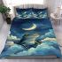 Cute cartoon frog lies on the clouds in space bedding set