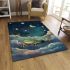 Cute cartoon frog lying on the clouds in space area rugs carpet