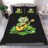 Cute cartoon frog playing guitar in a simple drawing bedding set