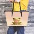 Cute cartoon frog simple design leaather tote bag