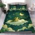 Cute cartoon frog sitting on a cloud in a starry sky bedding set