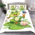 Cute cartoon frog sitting on a lily pad smiling with his legs crossed bedding set