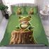 Cute cartoon frog sitting on a tree stump bedding set