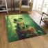 Cute cartoon frog sitting on a tree stump with big eyes area rugs carpet