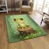 Cute cartoon frog sitting on a tree stump with big eyes area rugs carpet