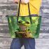 Cute cartoon frog sitting on a tree stump leaather tote bag leaather tote bag