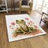 Cute cartoon frog sitting on the ground with pink flowers area rugs carpet